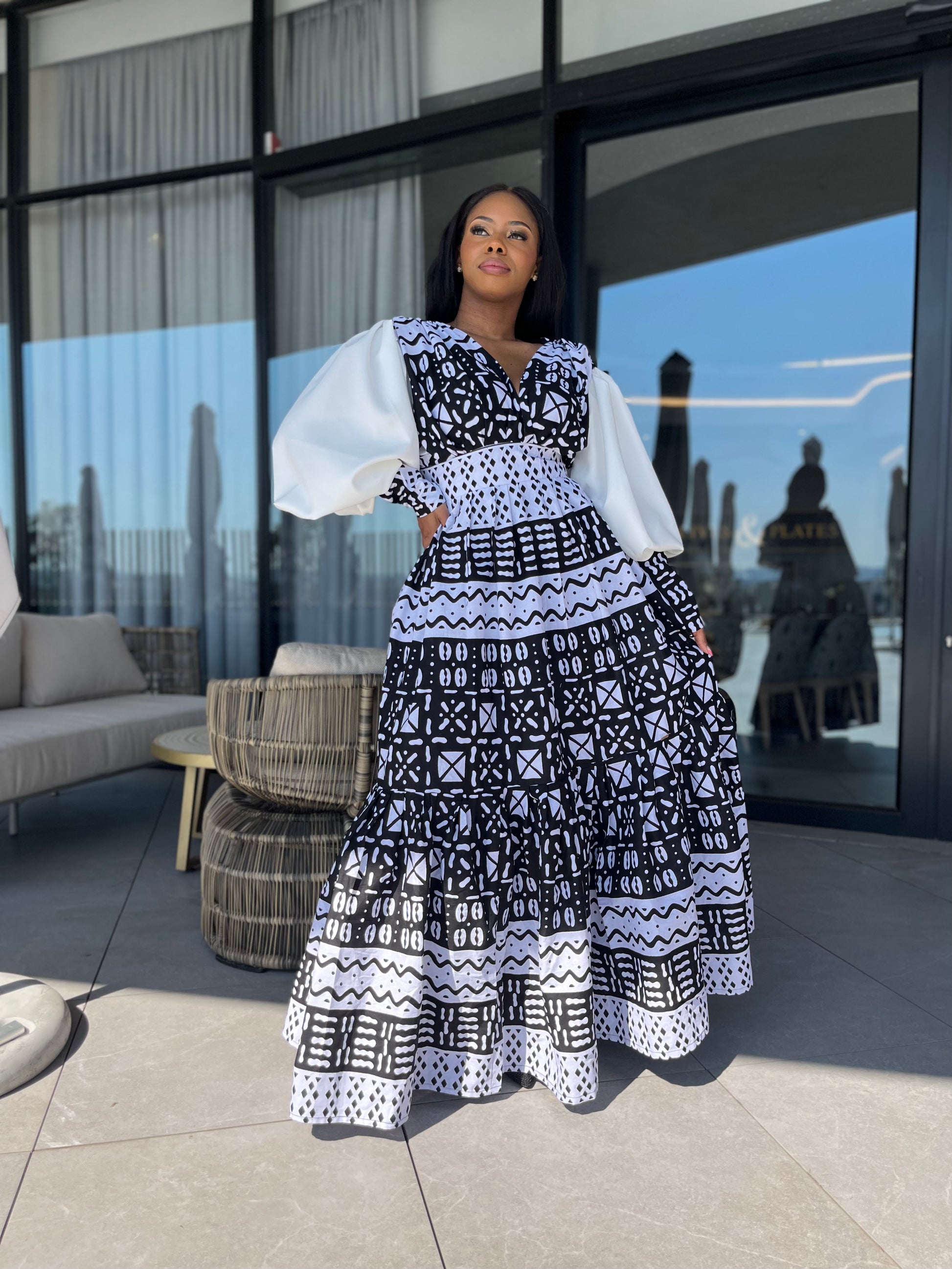White African Print Dress Black And White Dresses For Sale Makoti
